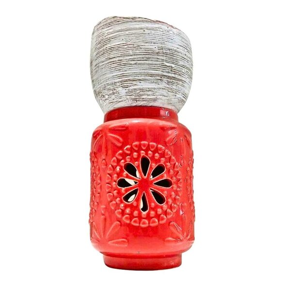 Ceramic Wax Warmer Salmon Red White Aromatherapy Melt Mandala Diffuser Rustic - Picture 1 of 6